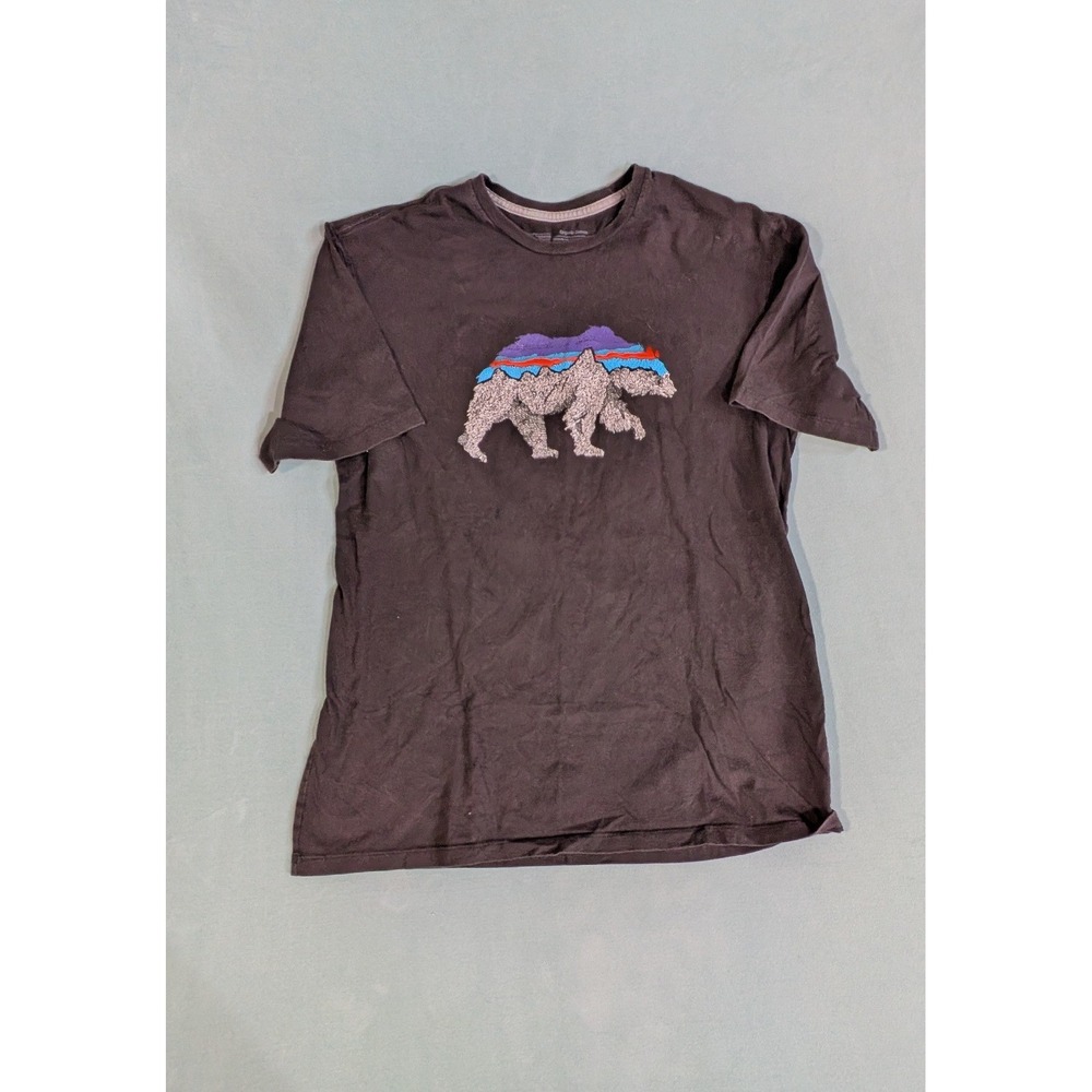 Patagonia Mens Fitz Roy Bear Organic Cotton Graphic T-Shirt Brown Black M